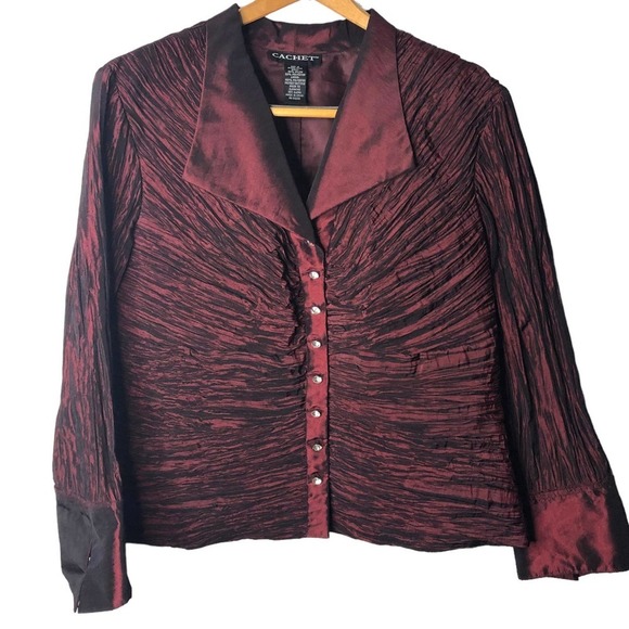 Vintage Cachet Cocktail Jacket Women's Size 16 Cranberry Rhinestone Buttons - Picture 4 of 12